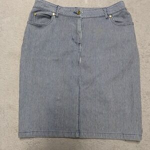 J McLaughlin Pencil Skirt 2 Blue White Vertical Stripe Cotton Stretch Preppy